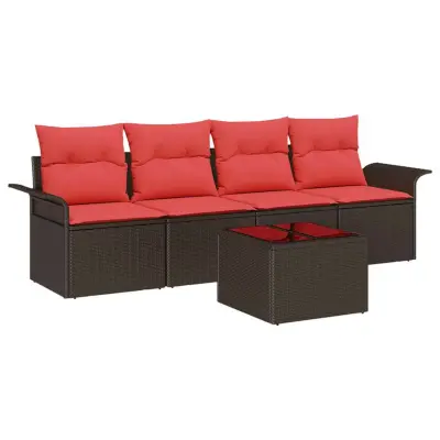 vidaXL Kavčna garnitura z blazino 5 pcs Rjava poli ratan