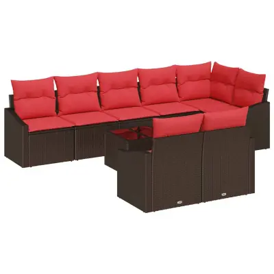 vidaXL Kavčna garnitura z blazino 9 pcs Rjava poli ratan