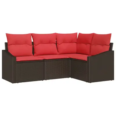 vidaXL Kavčna garnitura z blazino 4 pcs Rjava poli ratan