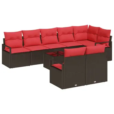 vidaXL Kavčna garnitura 9 pcs Rjava poli ratan