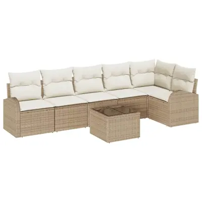 vidaXL Vrtna sedežna garnitura z blazino 7 pcs Bež in bela poli ratan