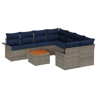 vidaXL Vrtna sedežna garnitura z blazino 9 pcs Siva poli ratan