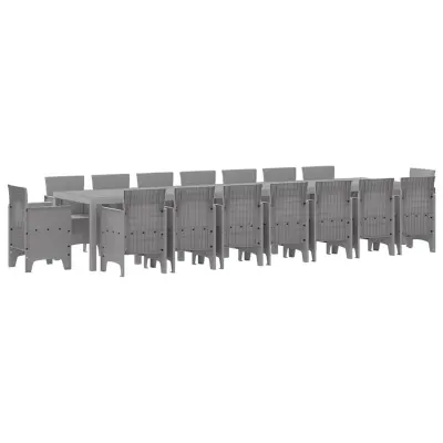 vidaXL Vrtna jedilna garnitura s blazinami 17 pcs Svetlo siva PP