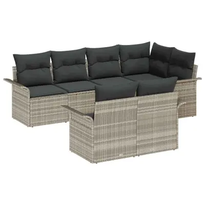 vidaXL Vrtna sedežna garnitura z blazino 7 pcs Svetlo siva Poly ratan