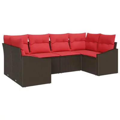 vidaXL Kavčna garnitura z blazino 6 pcs Rjava poli ratan