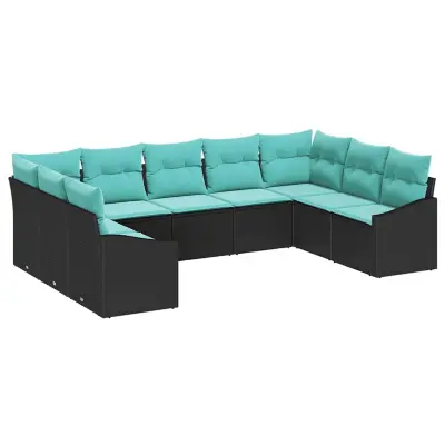 vidaXL Kavčna garnitura z blazino 9 pcs Črna poli ratan