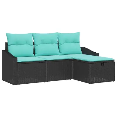 vidaXL Kavčna garnitura z blazino 4 pcs Črna Poly ratan