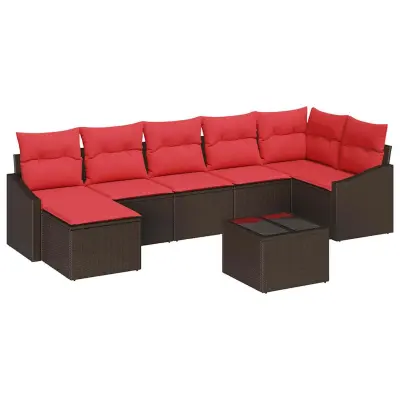 vidaXL Kavčna garnitura z blazino 8 pcs Rjava poli ratan