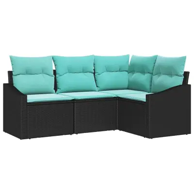 vidaXL Kavčna garnitura z blazino 4 pcs Črna poli ratan