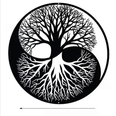 Črna Kovinska Silhueta Drevesa Življenja - Železna Stenska Dekoracija