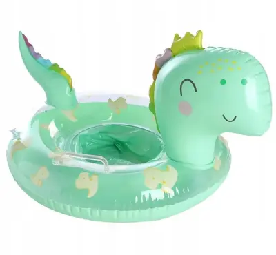 Napihljiv plavalni obroč za otroke s sedežem in ročaji, Zeleni zmaj, od 6 mesecev do 18 kg, trpežen PVC za bazen in plažo