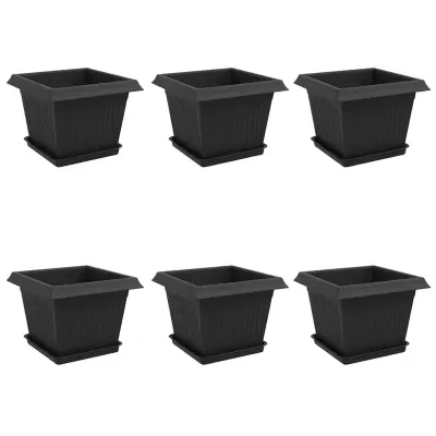 vidaXL Lončki za rastline 6 pcs Črna 38 x 38 x 30 cm Plastika