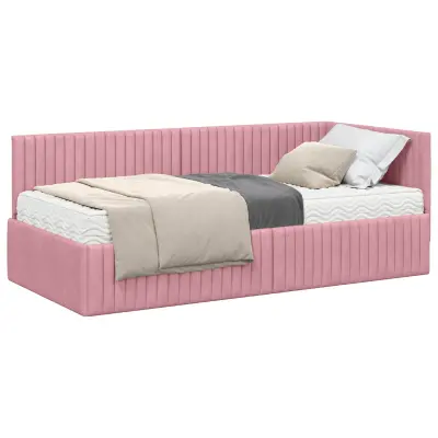 vidaXL Kotni okvir postelje z matrico z vzglavjem 2 pcs Siva Žamet