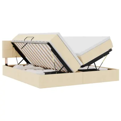 vidaXL Postelja z LED lučmi z vzglavjem Krema 200 x 200 cm blago