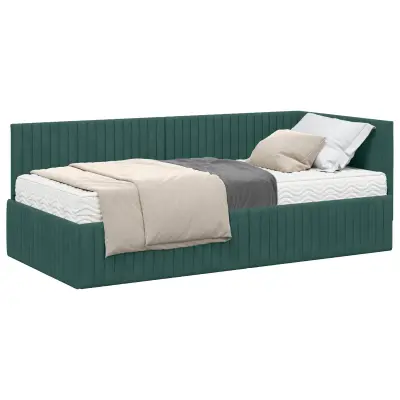 vidaXL Kotni okvir postelje z matrico z vzglavjem 2 pcs Zelena Žamet