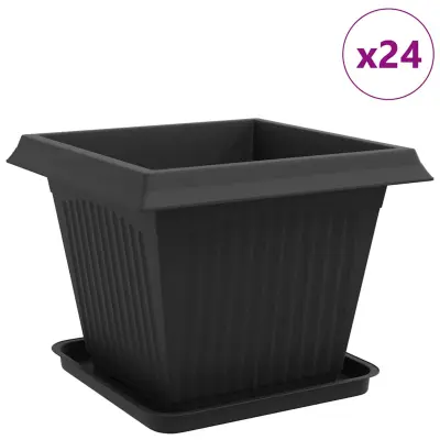 vidaXL Lončki za rastline 24 pcs Črna 38 x 38 x 30 cm Plastika