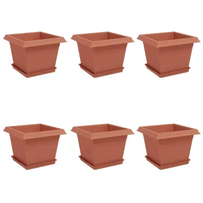 vidaXL Lončki za rastline 6 pcs Kamnito rdeča 38 x 38 x 30 cm Plastika