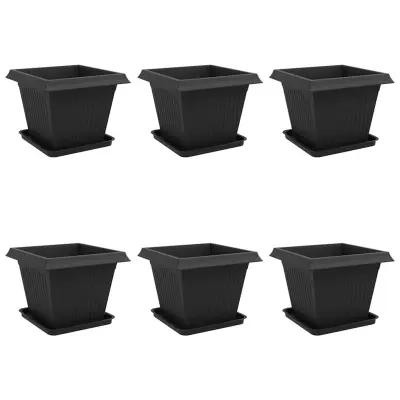 vidaXL Lončki za rastline 6 pcs Črna 38 x 38 x 30 cm Plastika