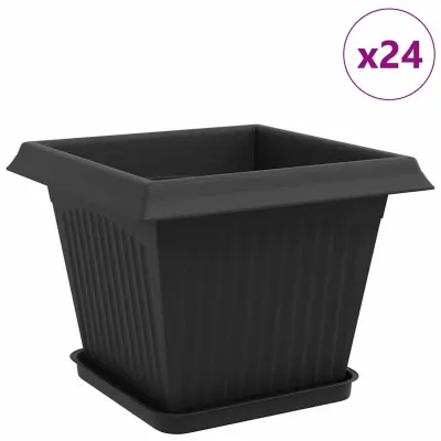 vidaXL Lončki za rastline 24 pcs Črna 38 x 38 x 30 cm Plastika
