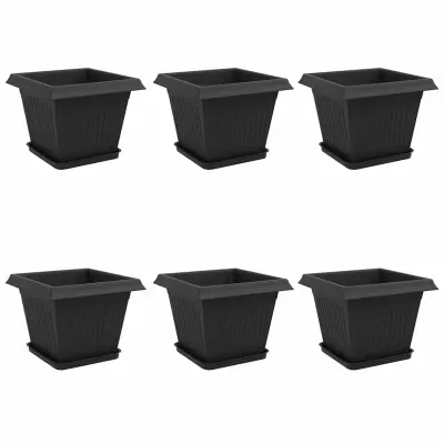 vidaXL Lončki za rastline 6 pcs Črna 38 x 38 x 30 cm Plastika