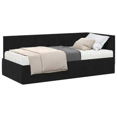 vidaXL Kotni okvir postelje z matrico z vzglavjem 2 pcs Črna Žamet