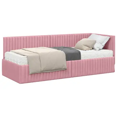 vidaXL Kotni okvir postelje z matrico z vzglavjem 2 pcs Siva Žamet