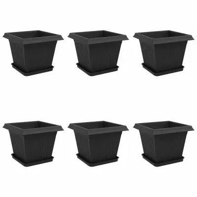vidaXL Lončki za rastline 6 pcs Črna 38 x 38 x 30 cm Plastika