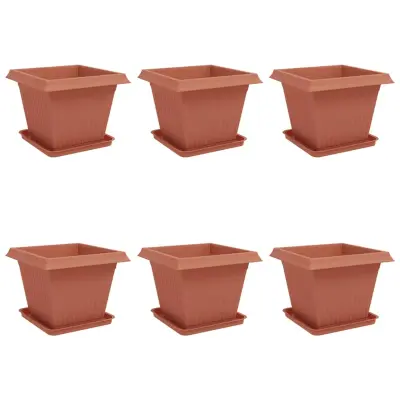 vidaXL Lončki za rastline 6 pcs Kamnito rdeča 38 x 38 x 30 cm Plastika