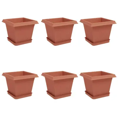 vidaXL Lončki za rastline 6 pcs Kamnito rdeča 38 x 38 x 30 cm Plastika