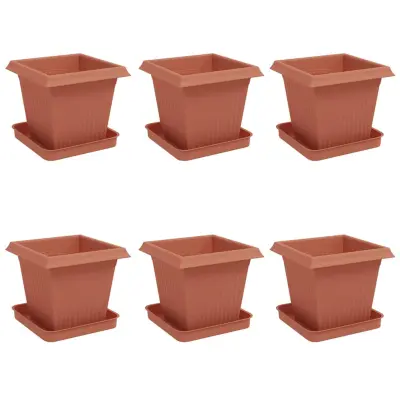 vidaXL Lončki za rastline 6 pcs Kamnito rdeča 38 x 38 x 30 cm Plastika