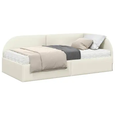 vidaXL Kotni okvir postelje z matrico z vzglavjem 2 pcs krema Žamet