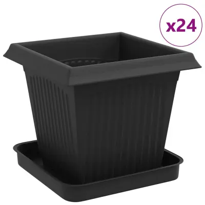 vidaXL Lončki za rastline 24 pcs Črna 38 x 38 x 30 cm Plastika