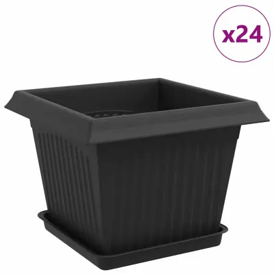 vidaXL Lončki za rastline 24 pcs Črna 38 x 38 x 30 cm Plastika
