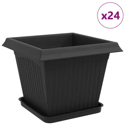 vidaXL Lončki za rastline 24 pcs Črna 38 x 38 x 30 cm Plastika