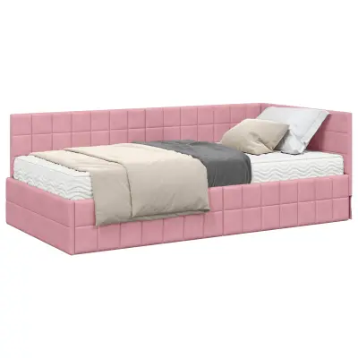 vidaXL Kotni okvir postelje z matrico z vzglavjem 2 pcs Siva Žamet