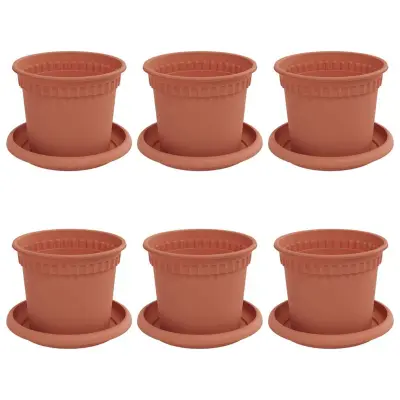 vidaXL Lončki za rastline 6 pcs Kamnito rdeča Ø 12,5 x 10 cm Plastika