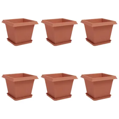 vidaXL Lončki za rastline 6 pcs Kamnito rdeča 38 x 38 x 30 cm Plastika
