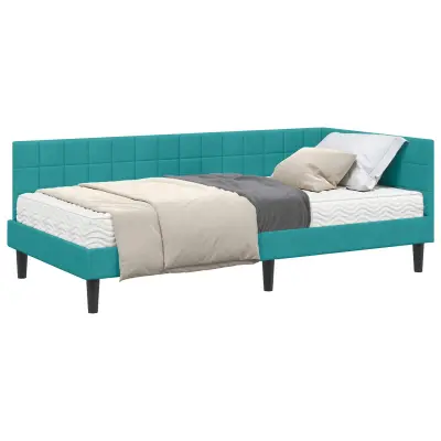 vidaXL Kotni okvir postelje z matrico Turkizna 90 x 190 cm Žamet