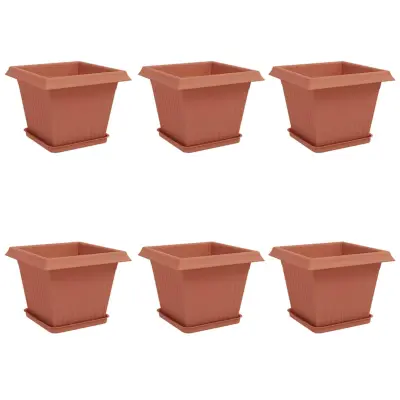 vidaXL Lončki za rastline 6 pcs Kamnito rdeča 38 x 38 x 30 cm Plastika