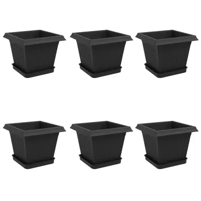 vidaXL Lončki za rastline 6 pcs Črna 38 x 38 x 30 cm Plastika