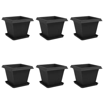 vidaXL Lončki za rastline 6 pcs Črna 38 x 38 x 30 cm Plastika
