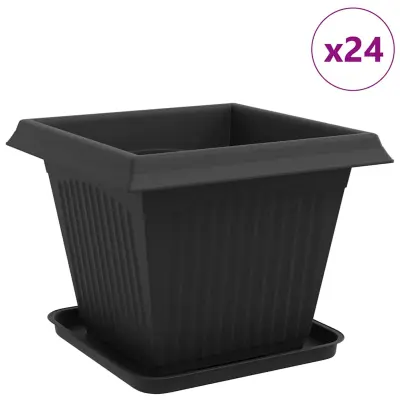 vidaXL Lončki za rastline 24 pcs Črna 38 x 38 x 30 cm Plastika