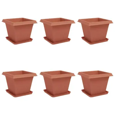vidaXL Lončki za rastline 6 pcs Kamnito rdeča 38 x 38 x 30 cm Plastika