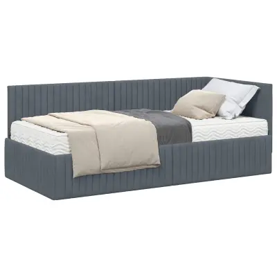 vidaXL Kotni okvir postelje z matrico z vzglavjem 2 pcs Siva Žamet