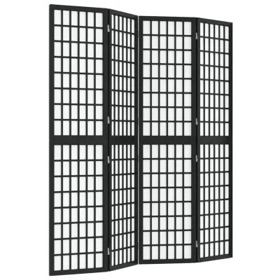 vidaXL Zložljiv 4-delni paravan japonski stil 160x170 cm črne barve