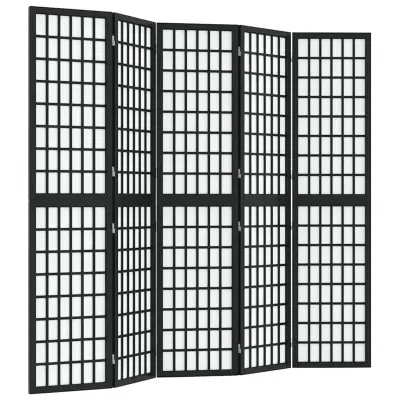 vidaXL Zložljiv 5-delni paravan japonski stil 200x170 cm črne barve