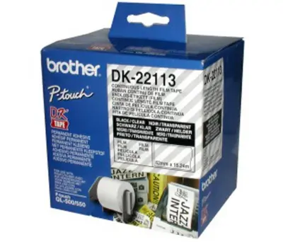 Brother DK22113 Neskončne nalepke - film, prozoren - črn tekst, 62mm x 15,24m