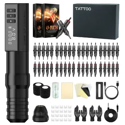 Tattoo stroj, nastavljivi udarci igel, 2400 mAh baterija, konstrukcija iz aluminijeve zlitine, komplet