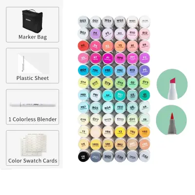 Ohuhu umetniški markerji, 72 barvni spekter, dvojni konici za vsestransko ustvarjalnost, čopič in chisel 72 CLR