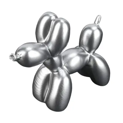 Figurica balonskega psa, dekorativni kip iz smole, moderna dekoracija za dom ali torto, srebrna barva, 7,5x9 cm